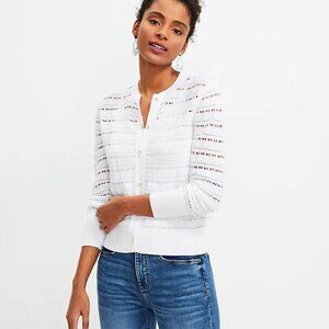 Loft White Open Stitched Cardigan Medium